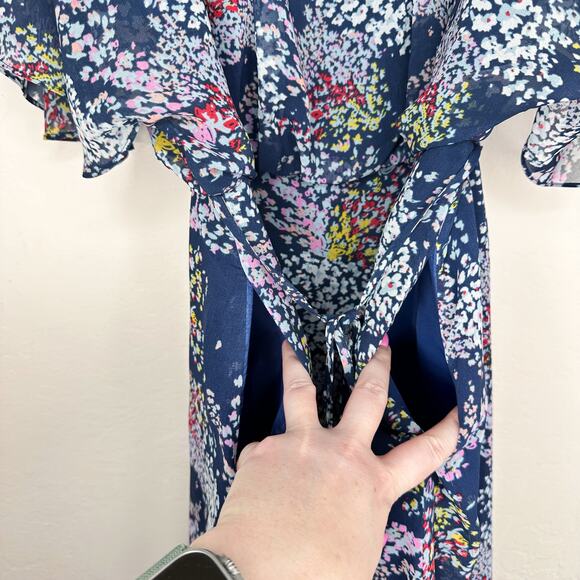 ModCloth Fiore Your Entertainment Flora Navy Blue Floral Cold Shoulder Dress Lg - Picture 8 of 16